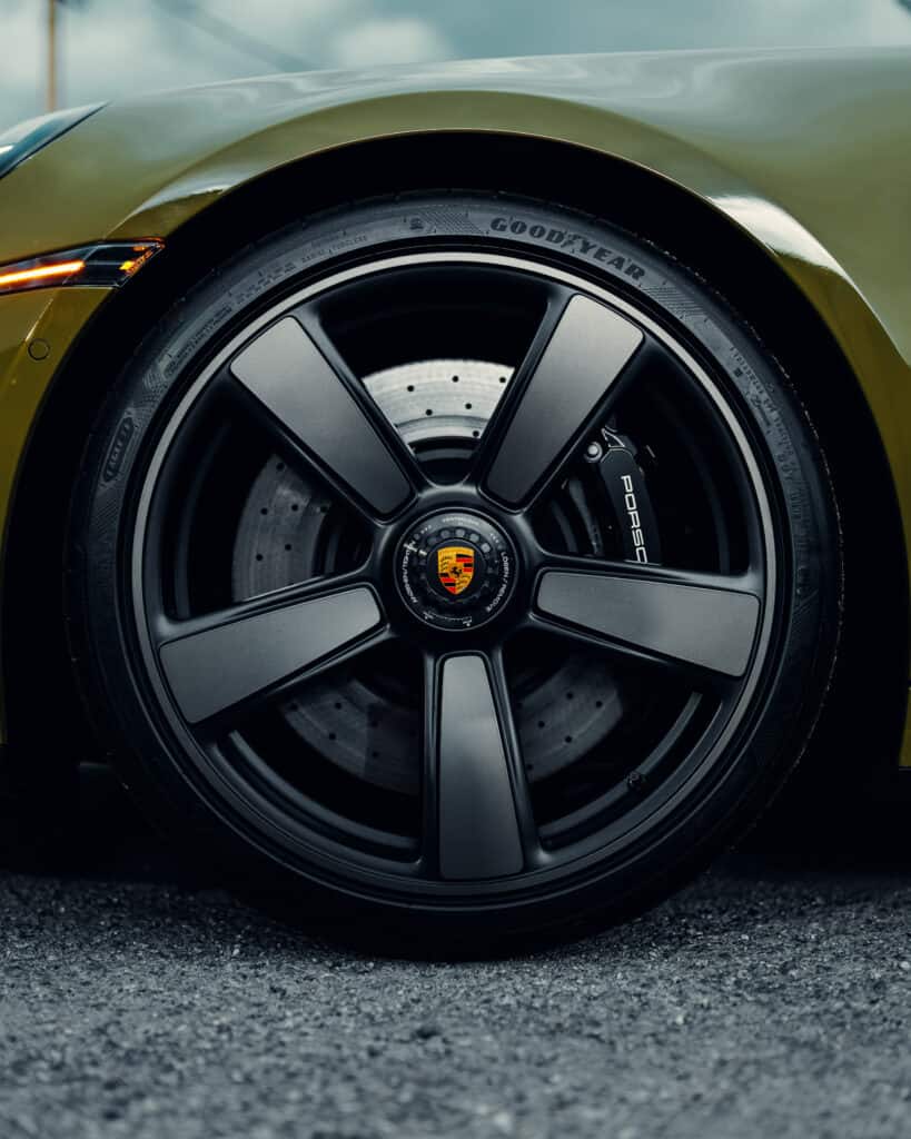 Porsche 911 wheel and brake detail after protection package