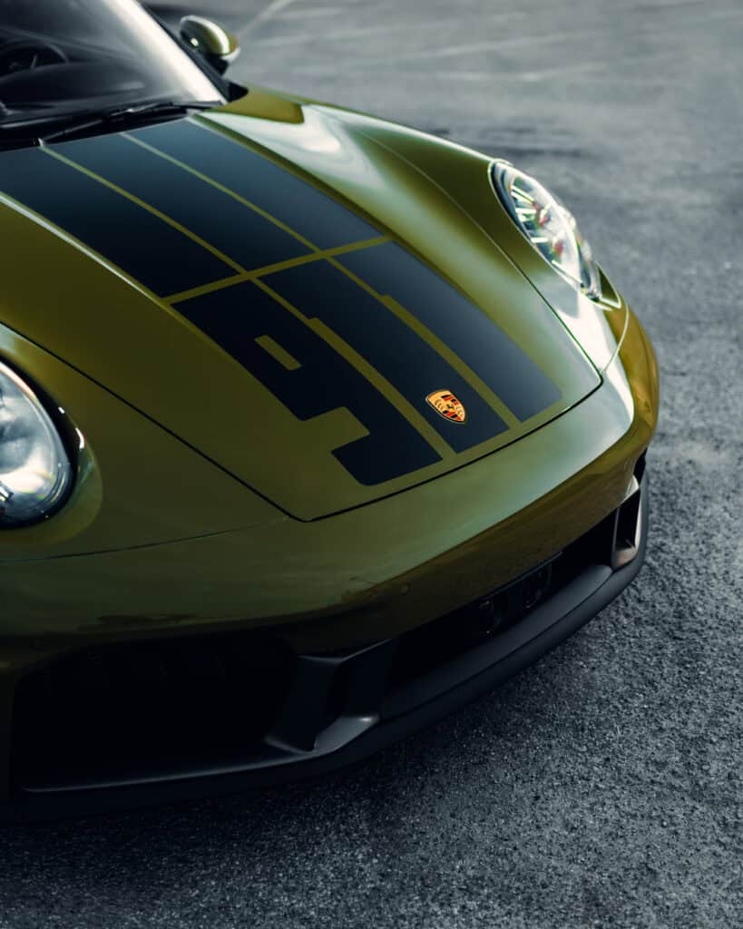 Porsche 911 with paint protection film at dusk